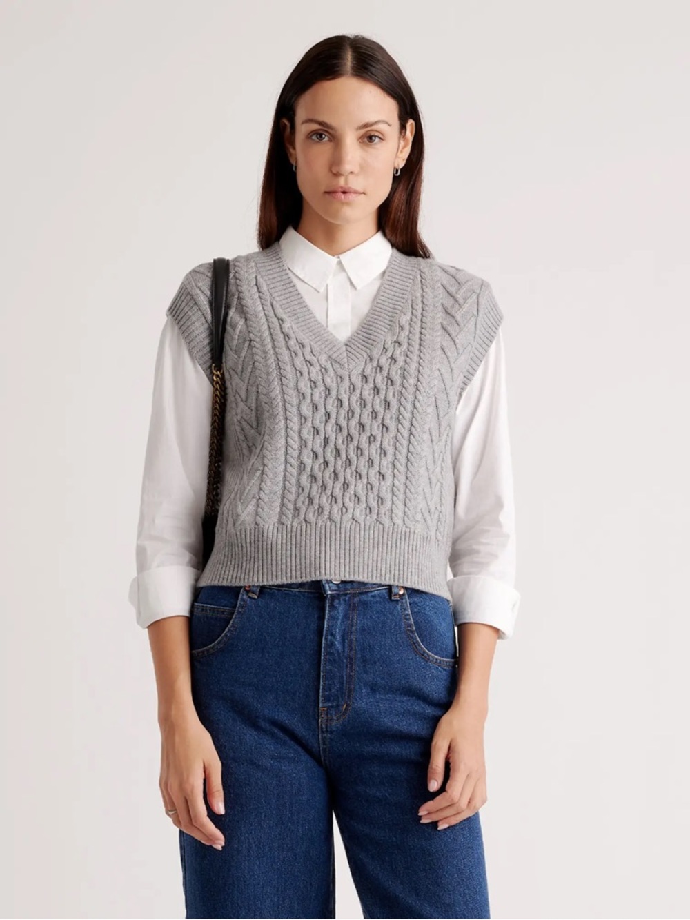 Quince Australian Merino Wool Cable Sweater Vest in Heather Grey